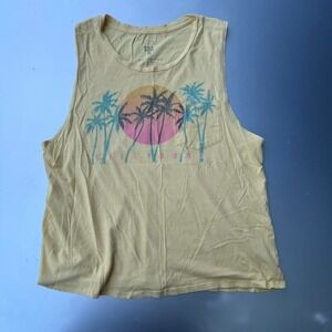 Yellow Billabong tank top with palm tree graphic
